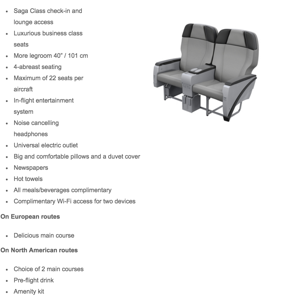 Icelandair Saga Class Benefits