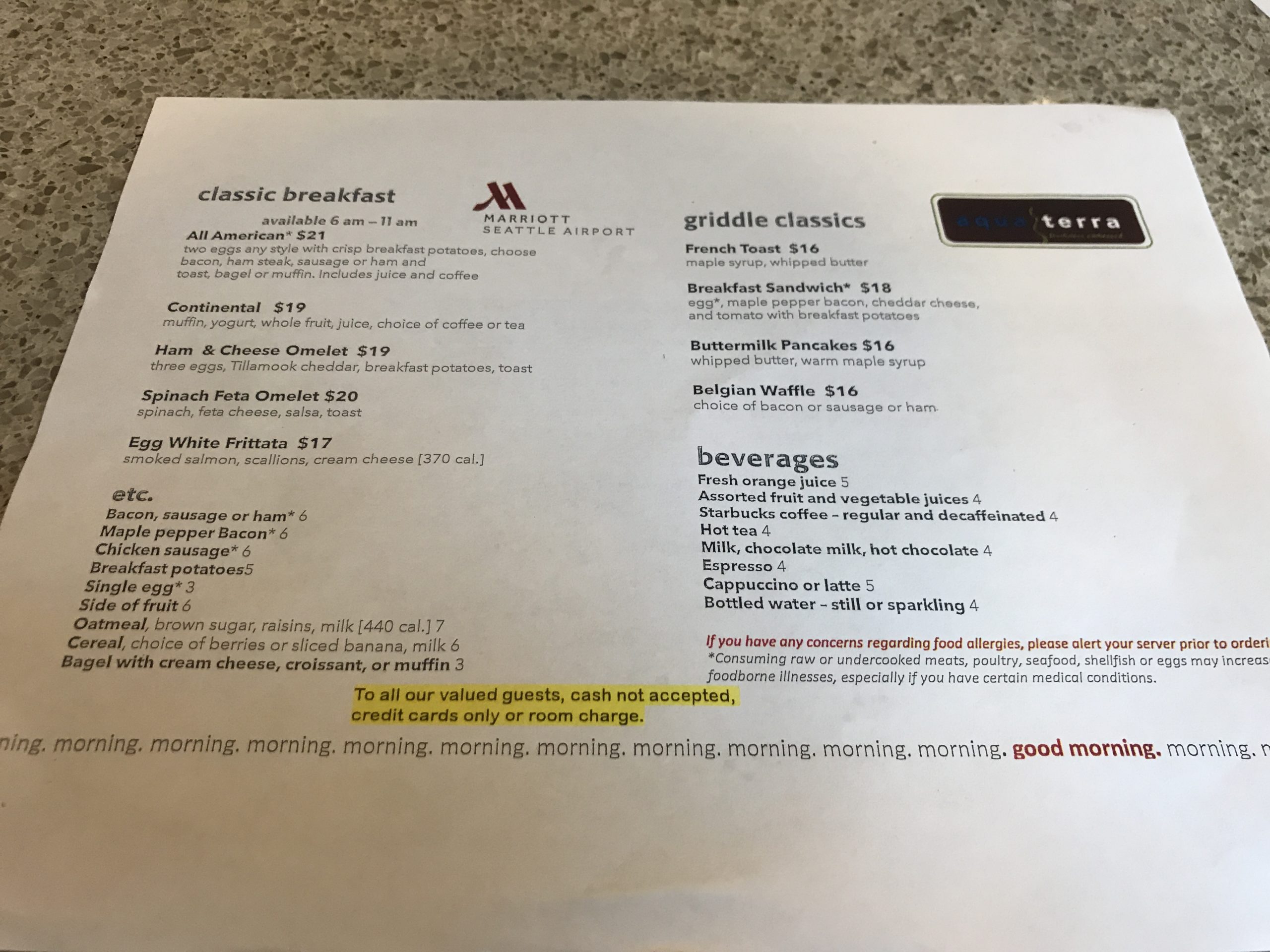 marriott room service menu