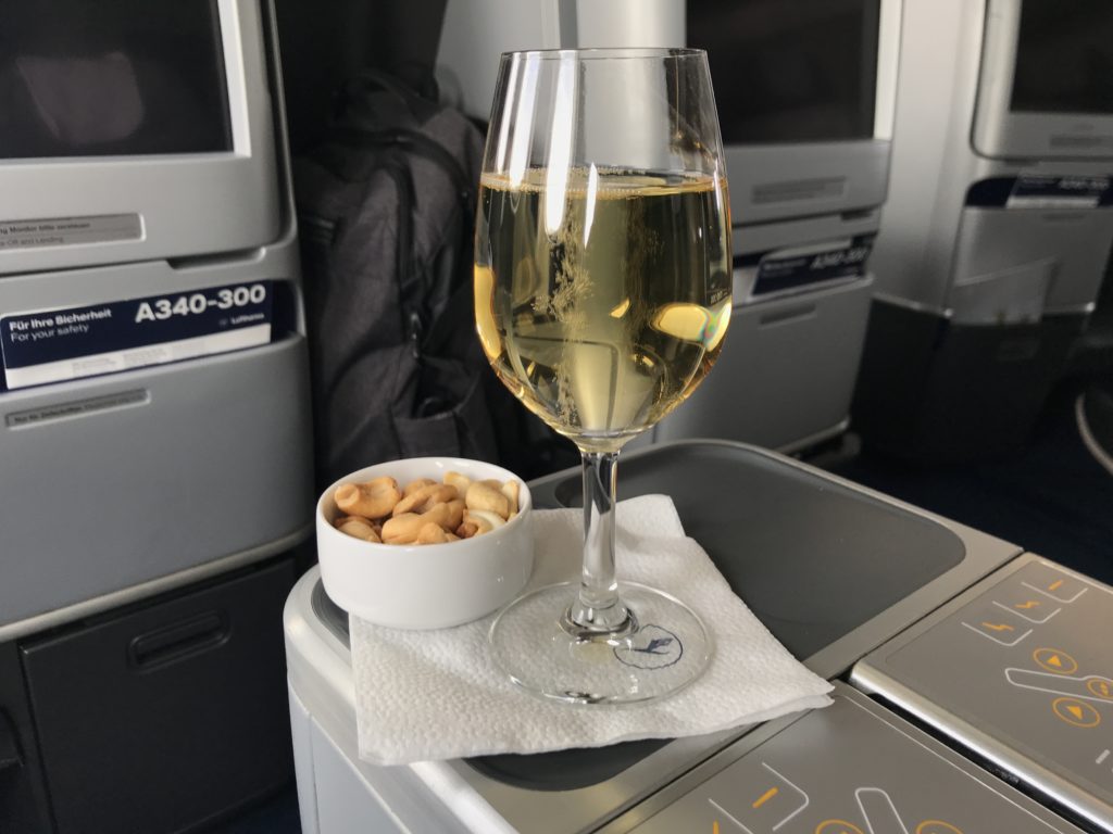 Lufthansa A340 business class pre-departure beverage