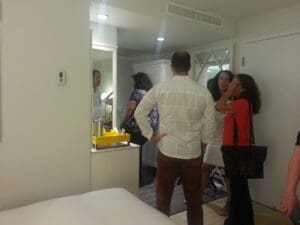 Part of Travel Update's group inspects a room at the Hilton Cabana.