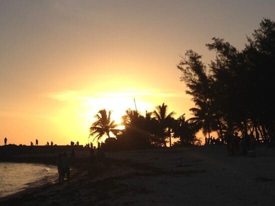 a sunset over a beach