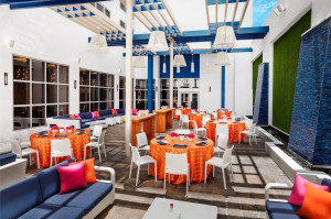 Pro shot shows the interior courtyard where Travel Update readers met July 21.  Photo courtesy of Hilton Cabana.