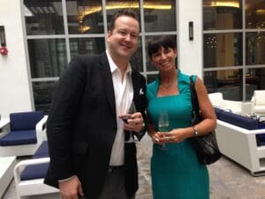 Gilbert Garcia-Tunon, GM of the @HiltonCabana, with Jacqueline Ploettner, GM of @Kimpton's Angler's Hotel.