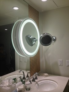 Large make-up mirror in a Hilton Cabana guest room.