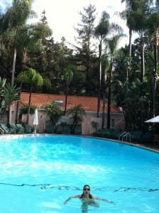 The signature, oval-shaped pool at the iconic Hotel Bel-Air, part of the Dorchester Collection.