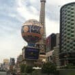 a large hot air balloon on top of a tower