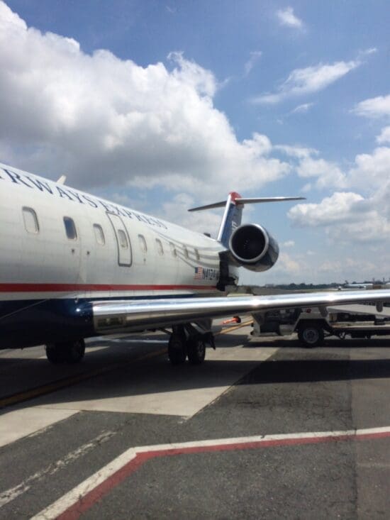 a plane on the runway