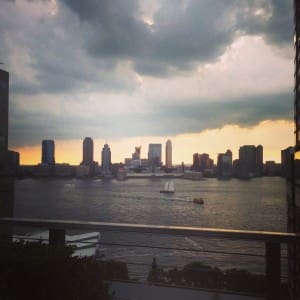 Sunset as seen from the rooftop bar at the Conrad New York.