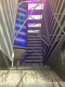 The grand, modern entrance to the Conrad New York, which used to be an Embassy Suites hotel.