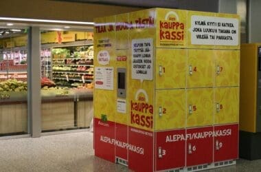 a yellow and red lockers