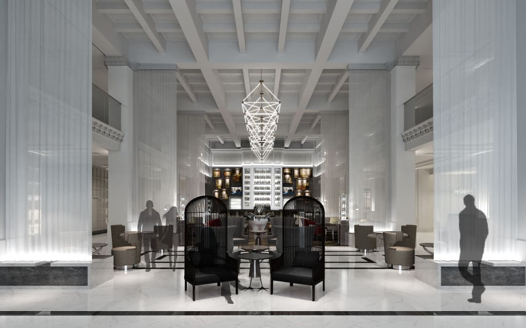 Rendering of the future lobby of the Boston Park Plaza Hotel. Photo courtesy of the hotel.