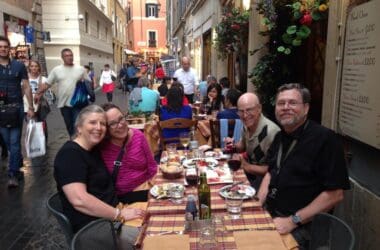 a group of people sitting at a table