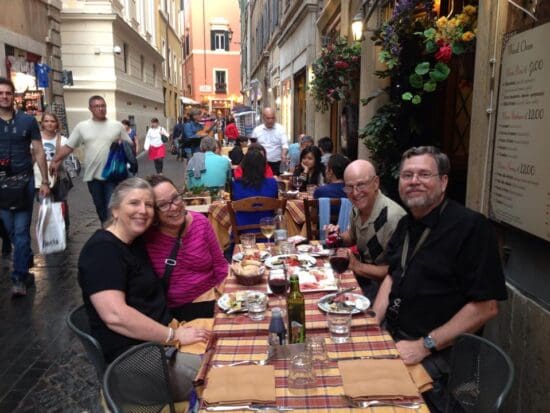 a group of people sitting at a table