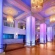 a room with columns and lights