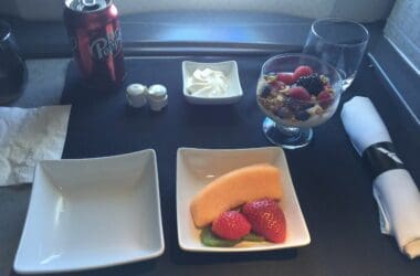 a table with food and drinks on it