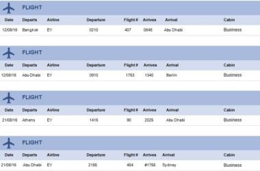 a screenshot of a flight schedule