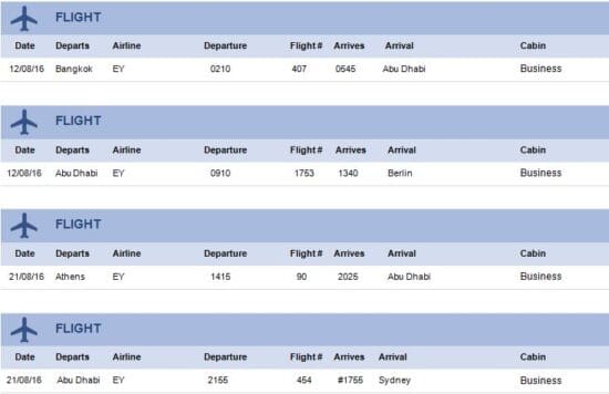 a screenshot of a flight schedule