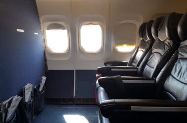 a plane with seats and windows