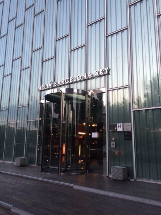 a glass building with a door