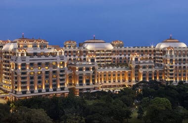 a large building with many windows and lights