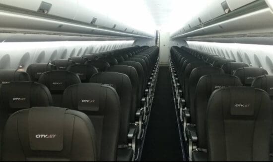 rows of seats in an airplane