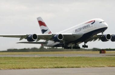 a large airplane taking off