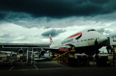 a plane parked at an airport