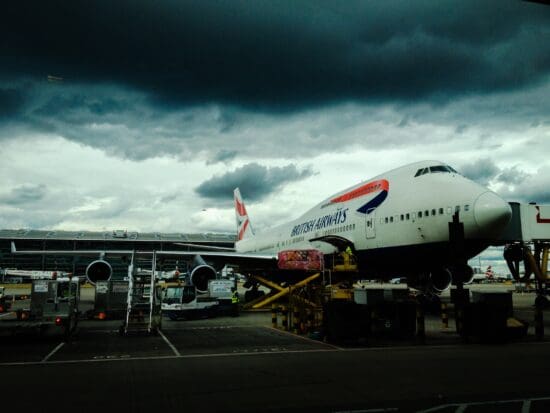 a plane parked at an airport