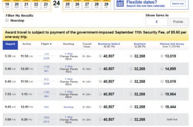 a screenshot of a flight schedule