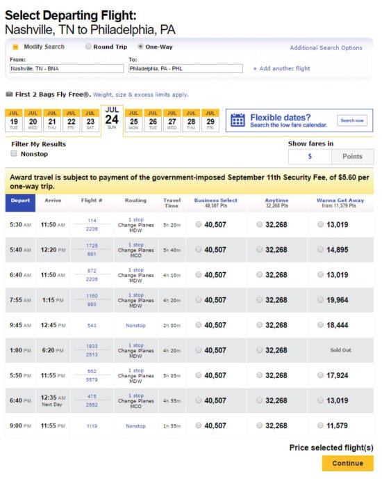 a screenshot of a flight schedule