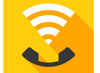 a yellow square with a black phone receiver and a black and white symbol