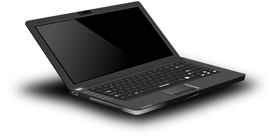 a laptop with a black screen