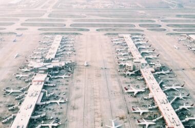 an aerial view of an airport