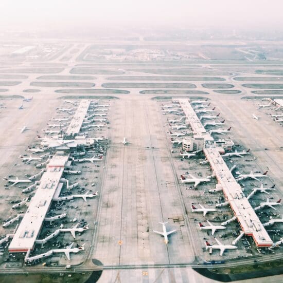 an aerial view of an airport