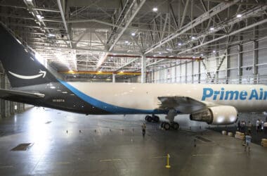 a plane in a hangar
