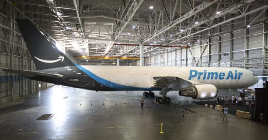 a plane in a hangar