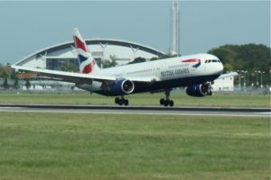 a plane taking off from a runway