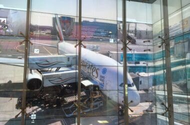 a large airplane parked on a runway