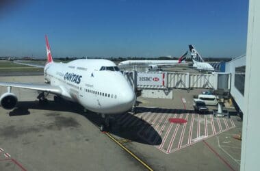 a large white airplane at an airport