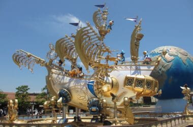 a large ship with gold and white decorations