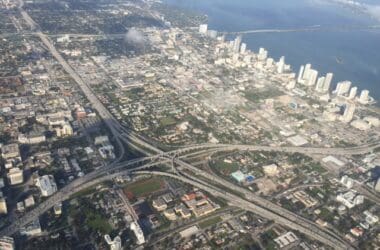 an aerial view of a city