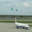 a plane on the runway