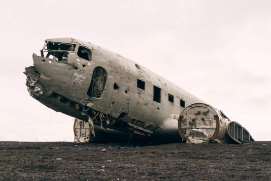 a crashed airplane on the ground