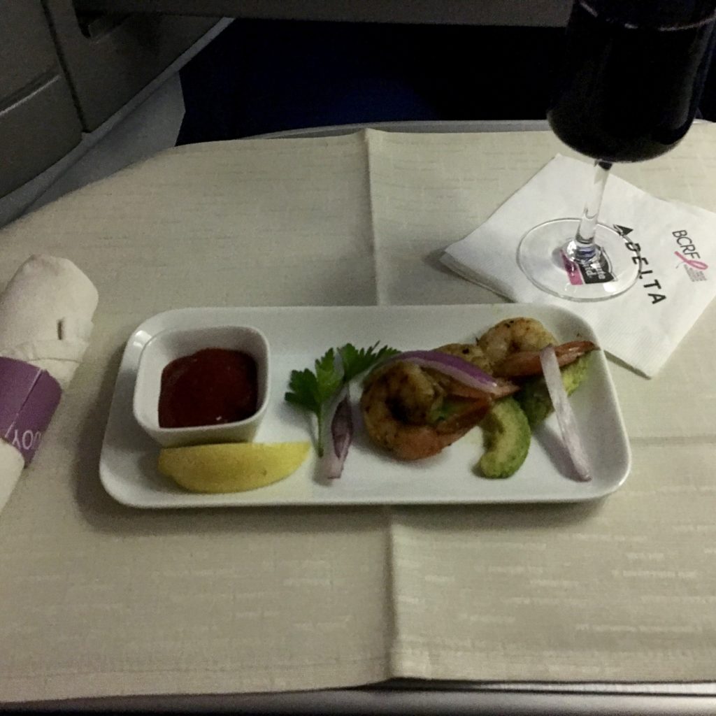 delta one dinner service, delta one review, delta business class, delta one