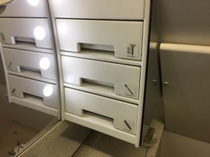 a white drawer with lights
