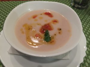 Taro root cream soup with tomatoes Havana