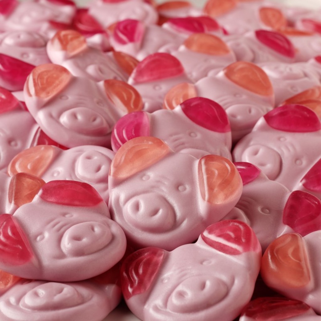 a pile of pink and red candy