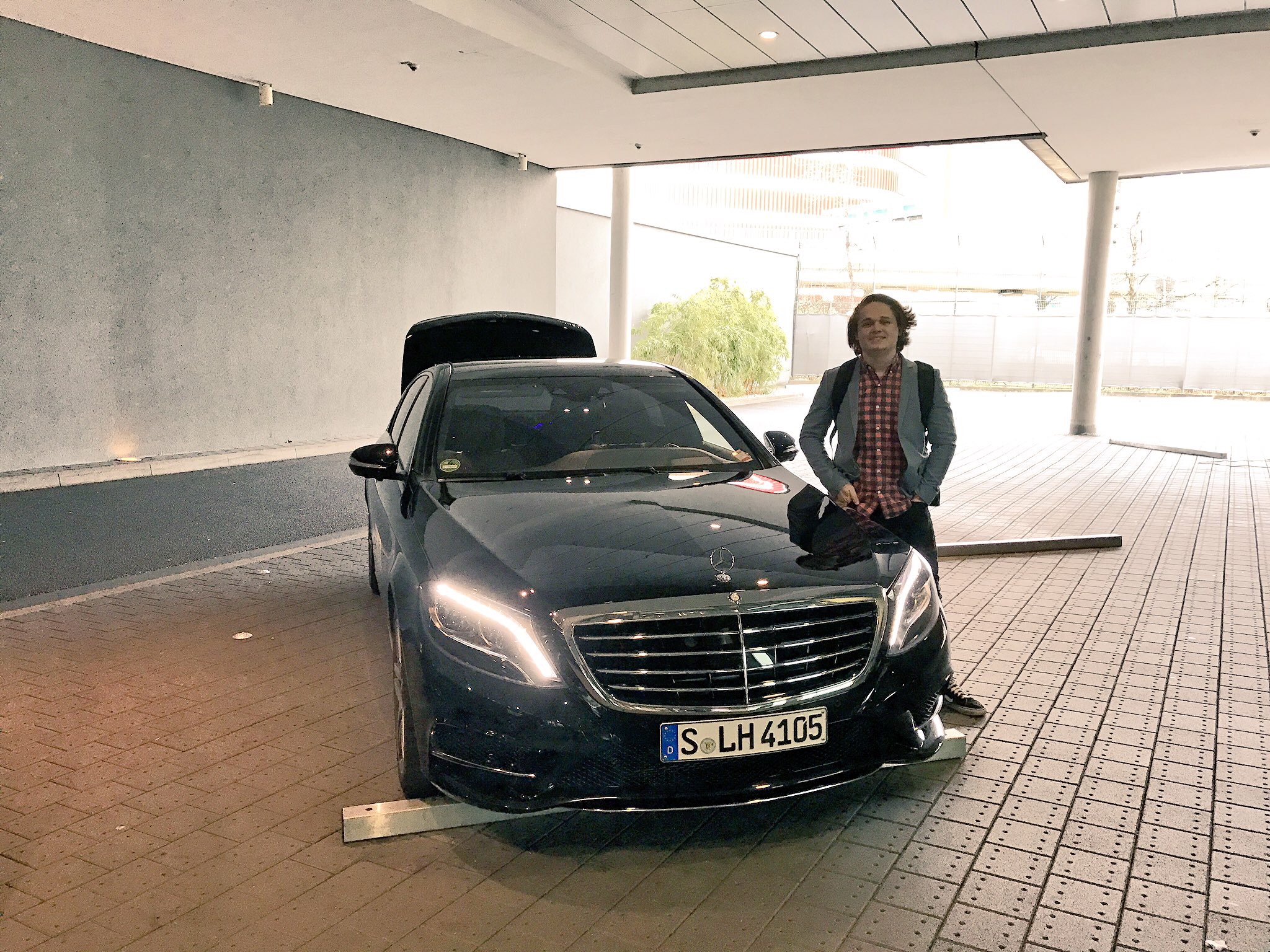 Me enjoying the Lufthansa First Class luxury car transfer service.