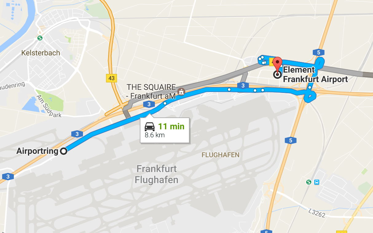 Frankfurt Airport to Element Frankfurt Airport Hotel (Image: Google Maps)