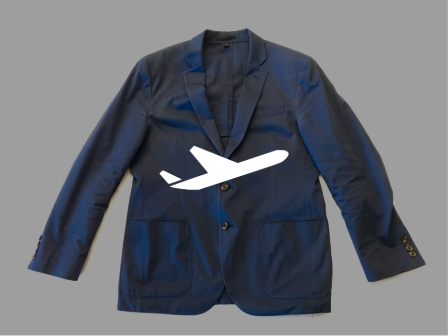 a blue jacket with a white airplane on it